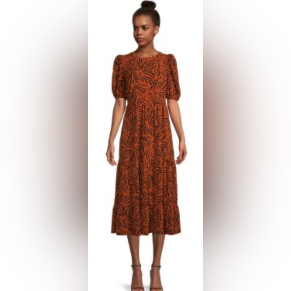NWT Eliza J 1/2 Sleeve Animal Print Tiered Midi Dress ZB1